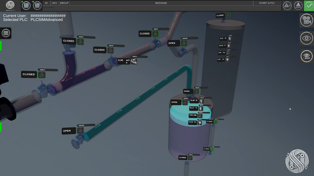 Dieses Bild zeigt den Schulungszwilling FluidProcess in Gesamtdarstellung mit teilgefülltem System. 